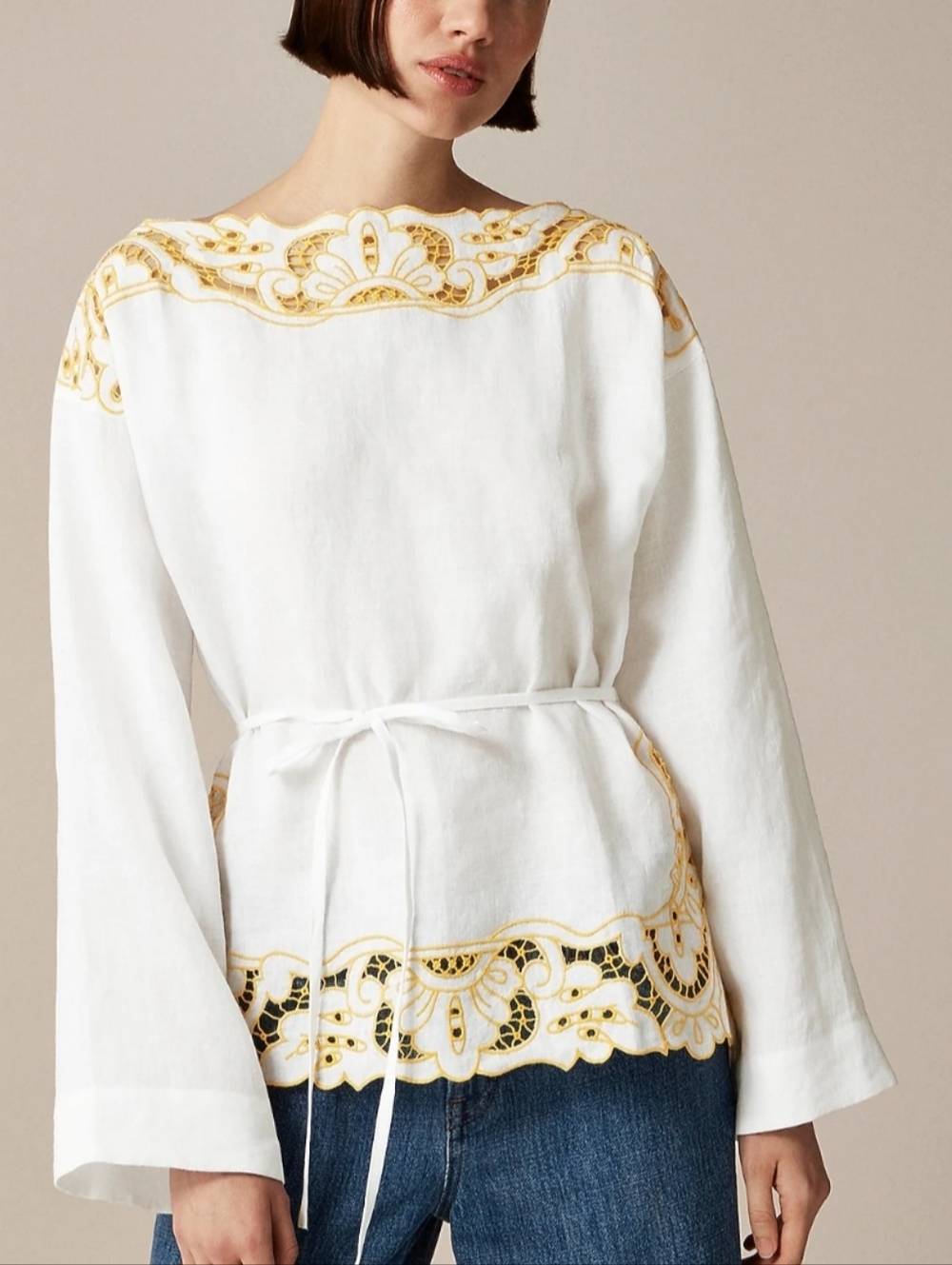 J.crew Cutwork tunic top in linen